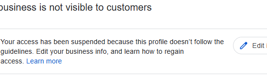 GBP Business Not Visible to Customers Access Suspended